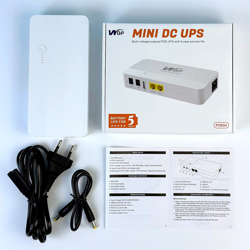 Джерело безперебійного живлення MINI UPS WGP POE04 8000mAh USB/DC:9V+12V/LAN IN/OUT (Білий) (48396) large popup